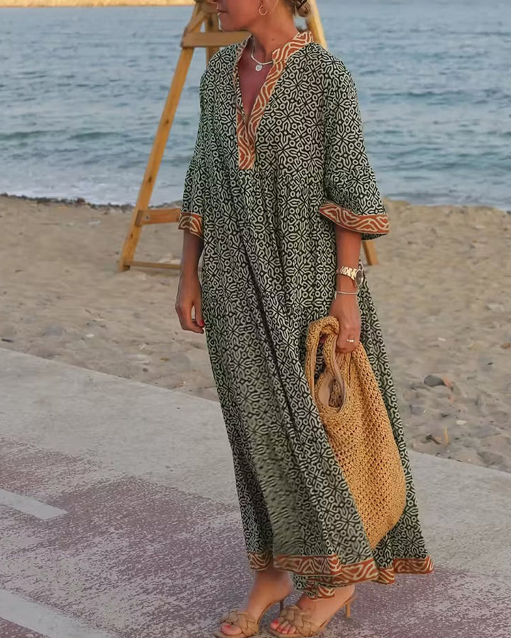 Amandi - Vestido largo Con Cuello en V Estampado