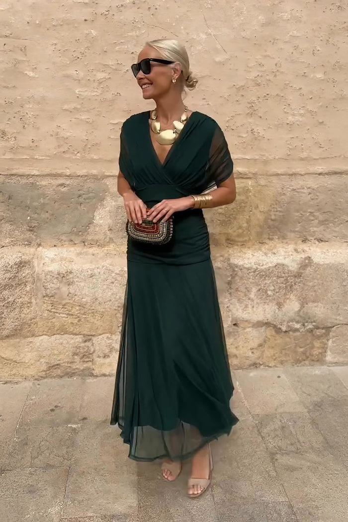 Nefeli - Elegante Vestido Largo De Fiesta Con Cuello En V