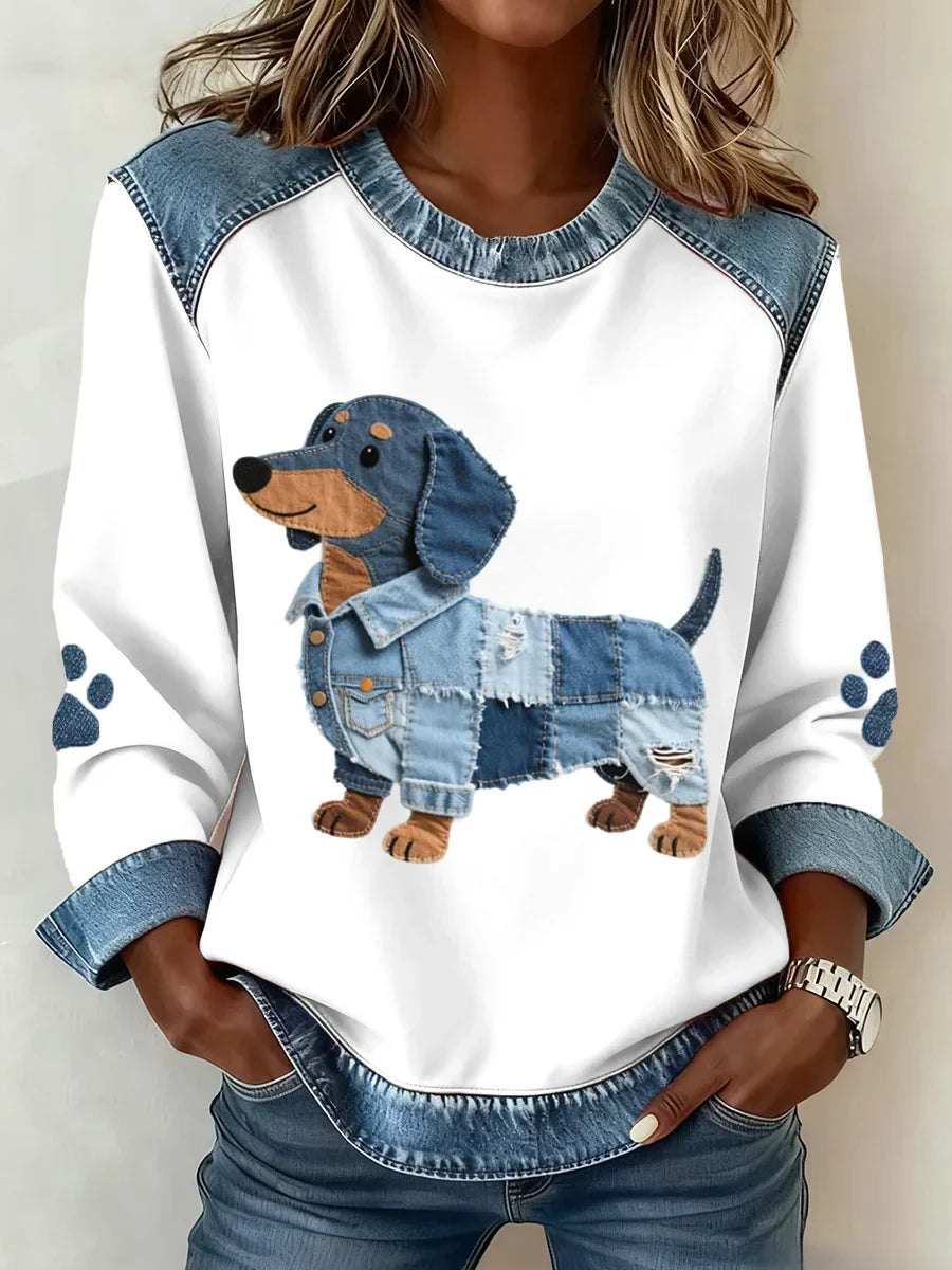 Lilah - Sudadera Con Estampado De Perro Salchicha y Patchwork