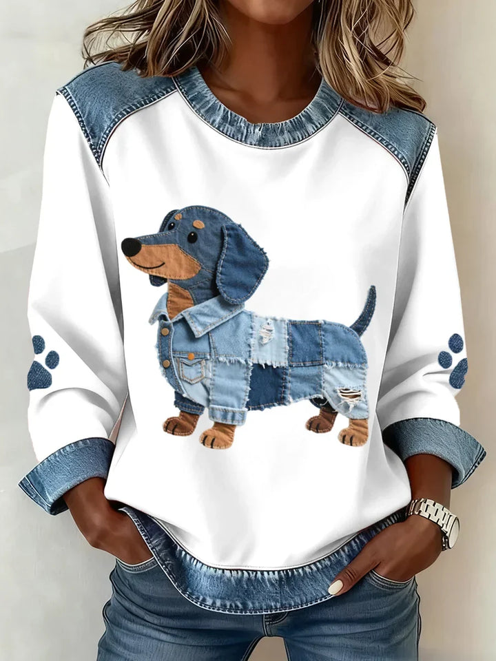 Lilah - Sudadera Con Estampado De Perro Salchicha y Patchwork