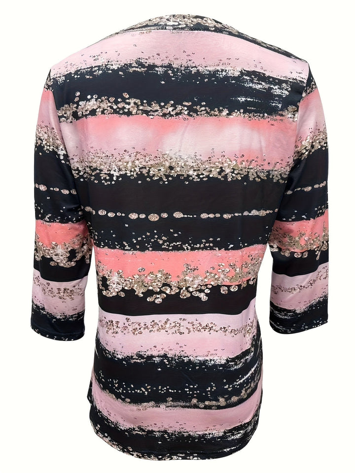 Anara - Camisa De Cuello Redondo a Rayas De Corte Holgado