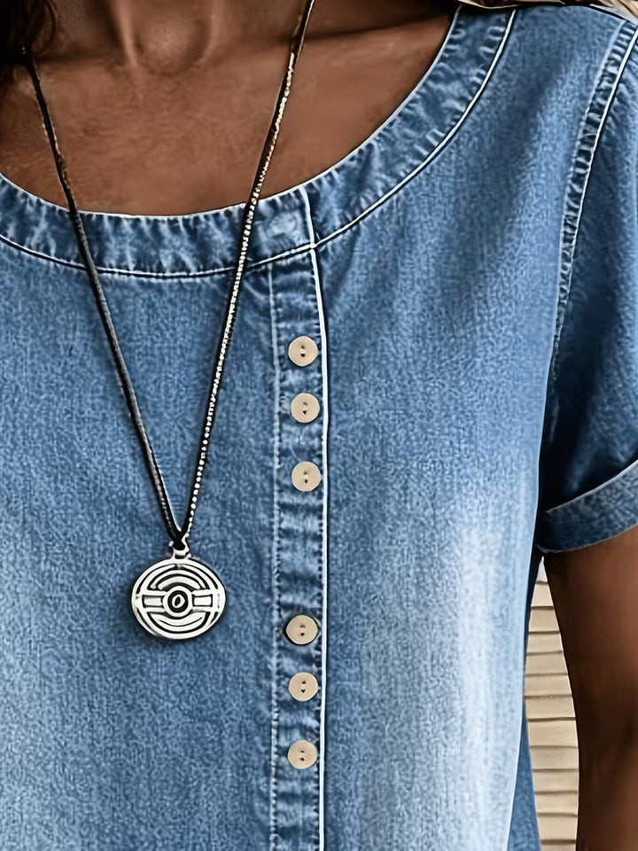 Ferina - Camiseta Vaquera De Manga Corta Con Efecto Desgastado