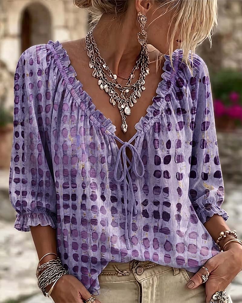 Kesney - Blusa De Lunares Con Cordones