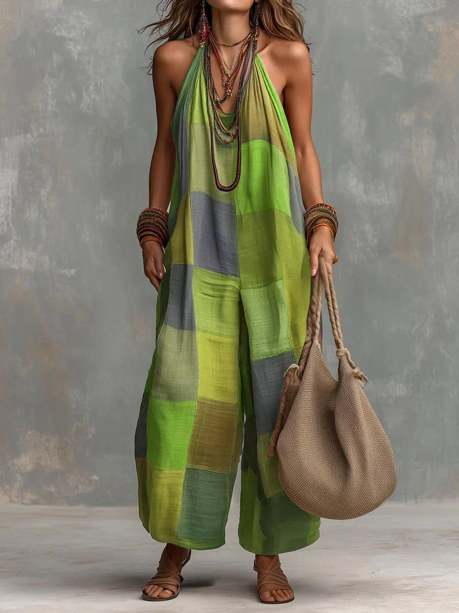 Meriny - Mono Patchwork Con Cuello Halter y Pernera Ancha