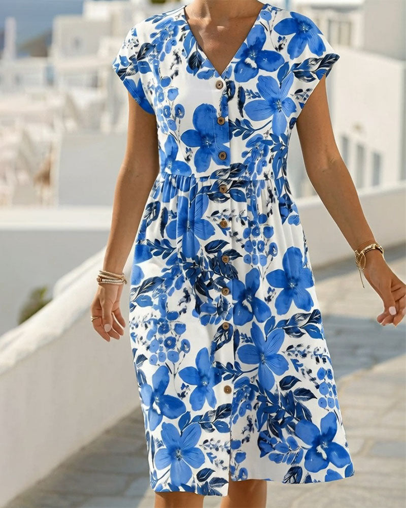 Sinera - Vestido Estampado Floral De Manga Corta