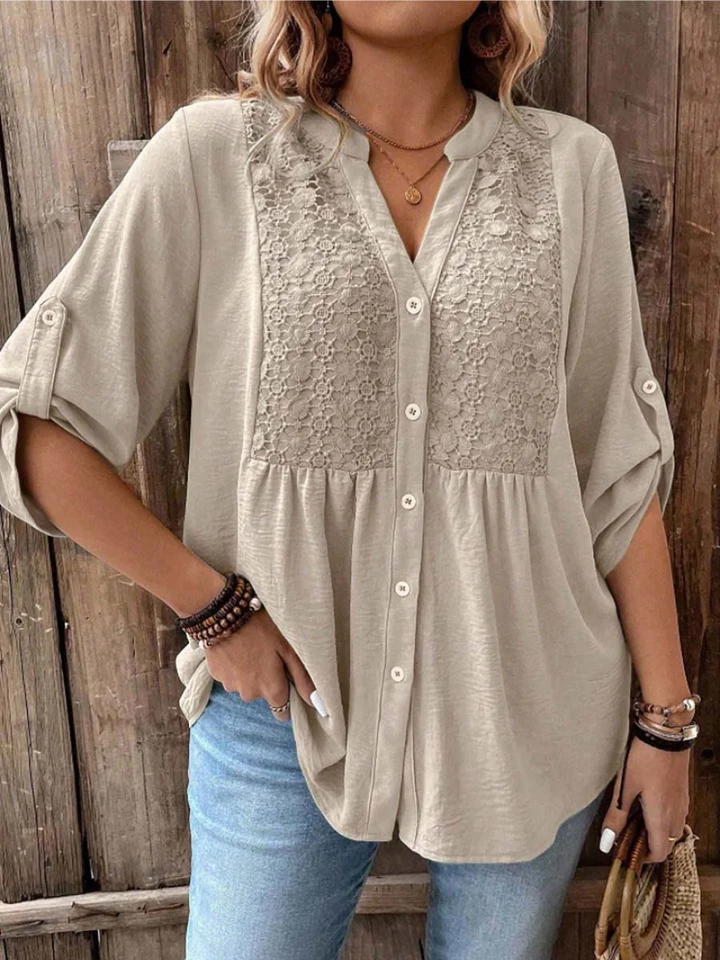 Thiyumi - Blusa Con Cuello en V y Botones