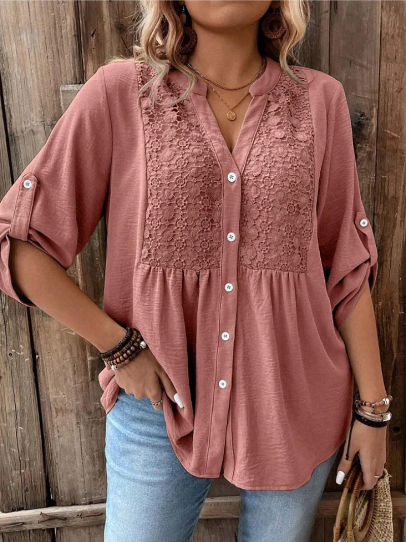 Darshani - Elegante Blusa Con Cuello en V y Botones