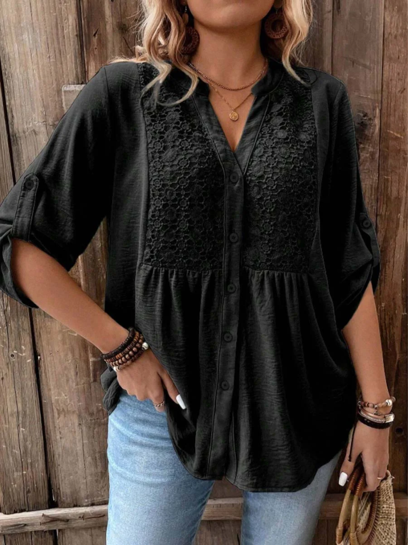 Thiyumi - Blusa Con Cuello en V y Botones