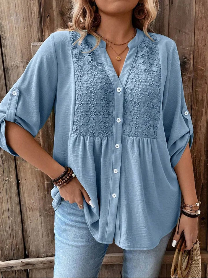 Darshani - Elegante Blusa Con Cuello en V y Botones