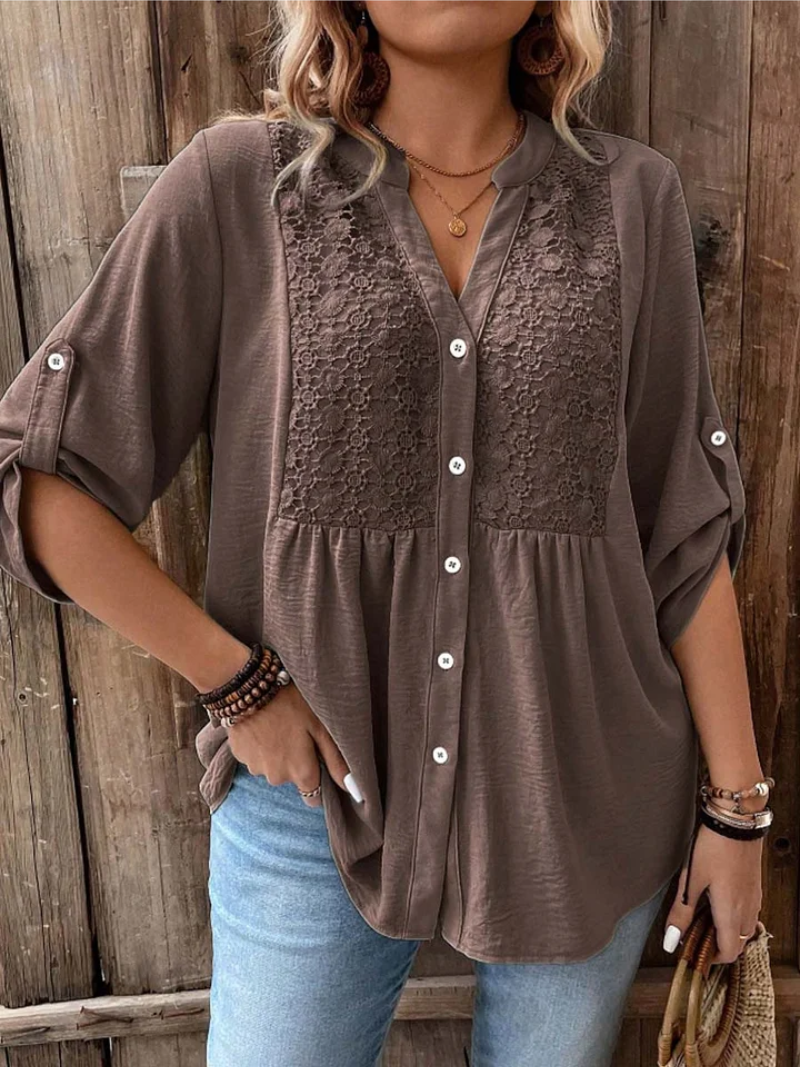 Darshani - Elegante Blusa Con Cuello en V y Botones