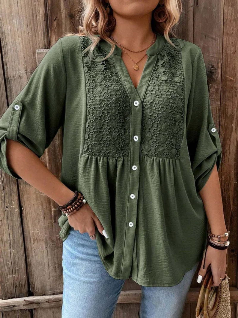 Darshani - Elegante Blusa Con Cuello en V y Botones