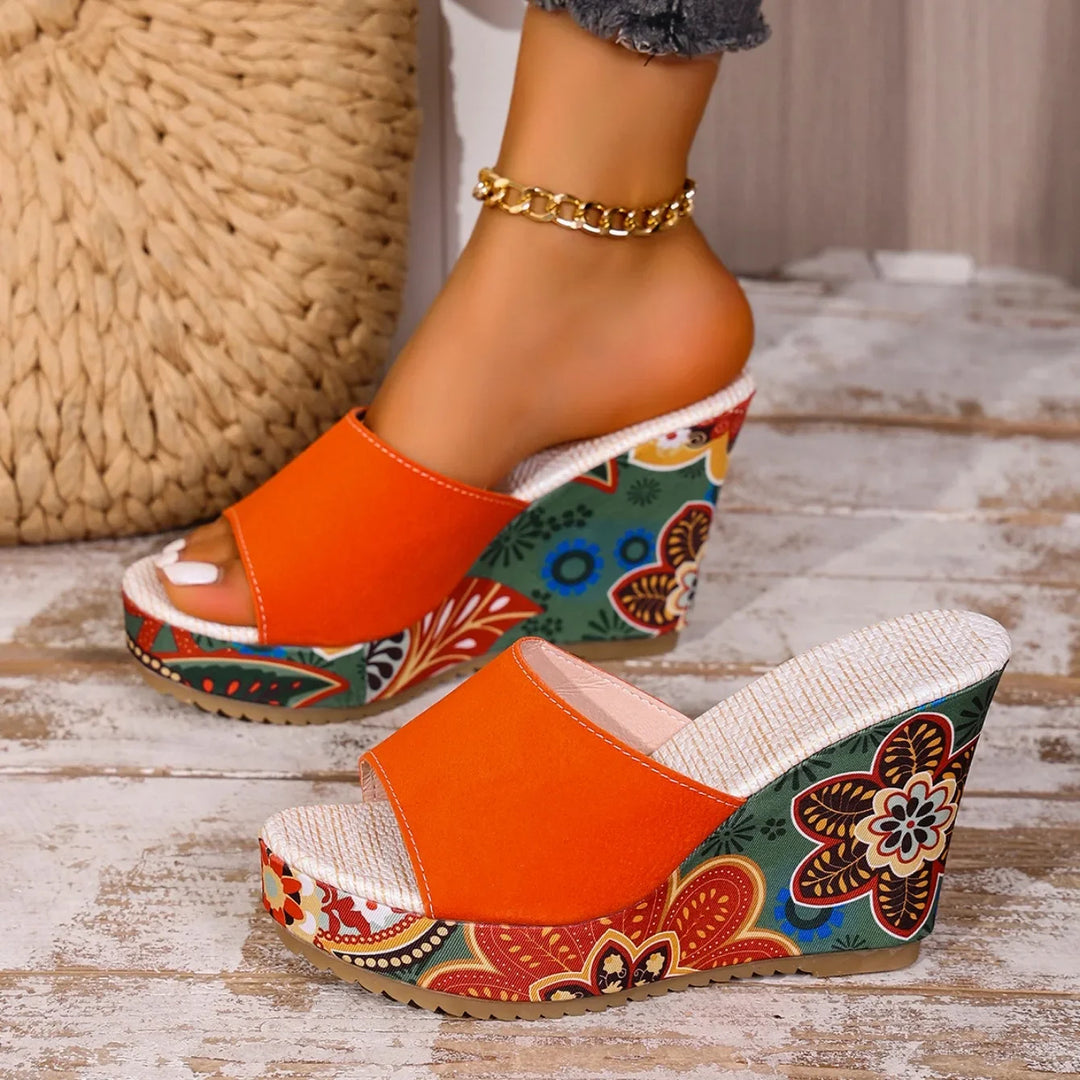 Laerke - Sandalias Con Cuña y Estampado Floral
