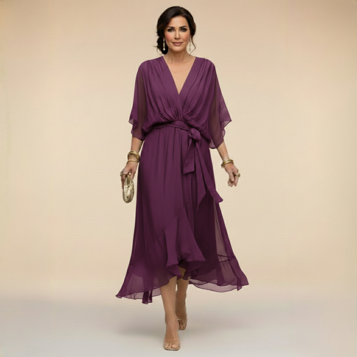 Harshani - Vestido de Gasa Con Cuello en V