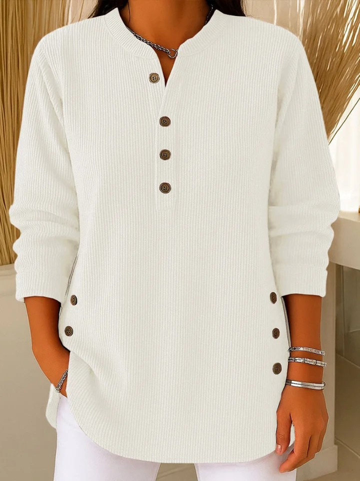Eshani - Camiseta Informal de Manga larga Con Botones y Cuello Henley