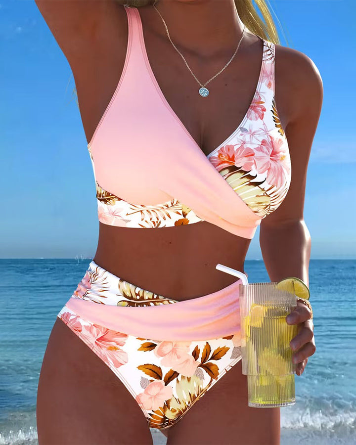 Hinari - Conjunto de Bikini de Cintura Alta Con Estampado Floral