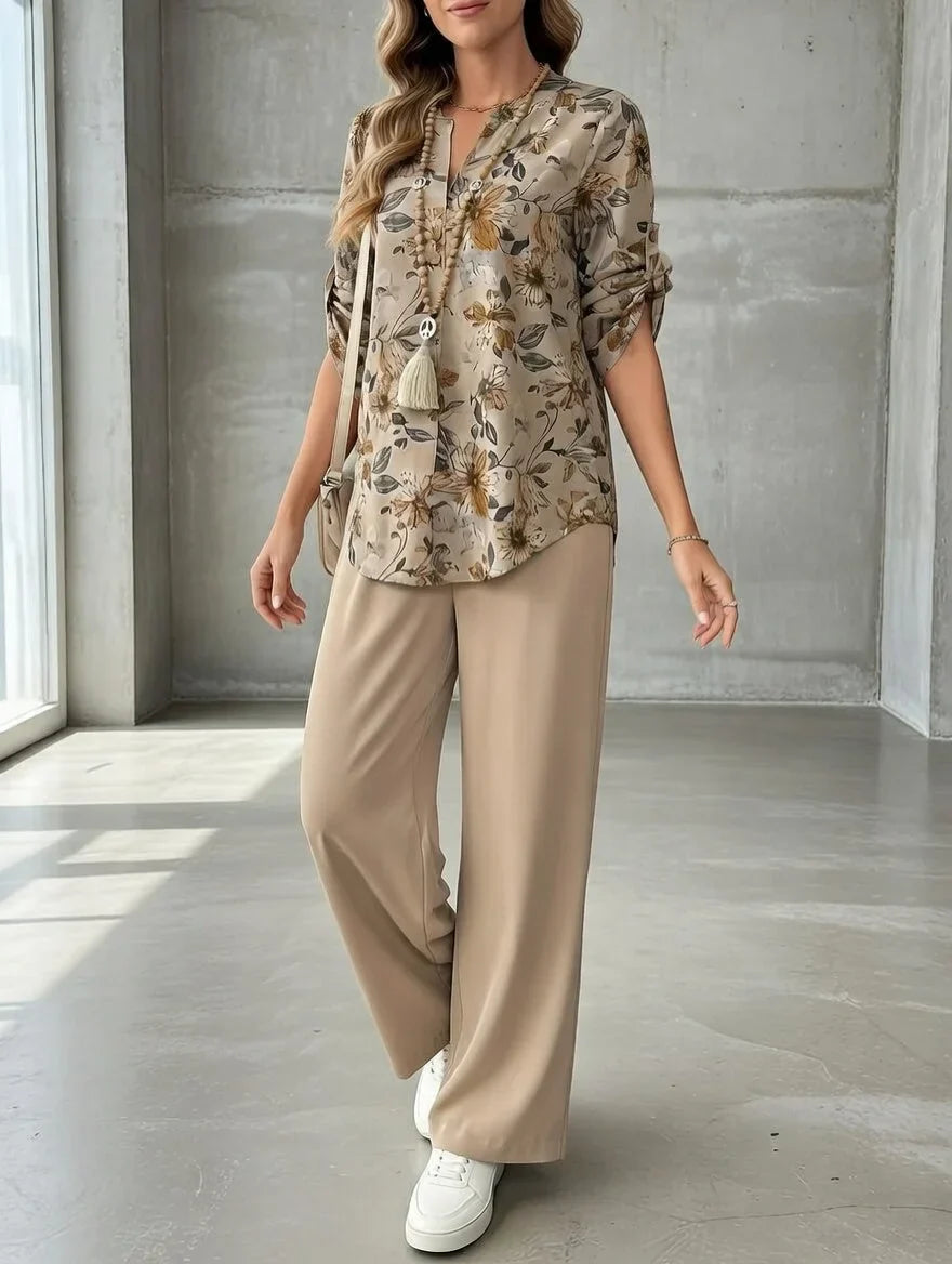 Kresimira - Elegante Conjunto De Dos Piezas Con Estampado Floral