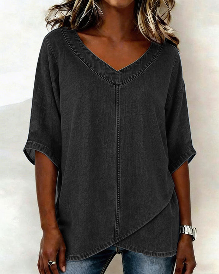 Laritza - Top Informal De Denim Con Cuello en V