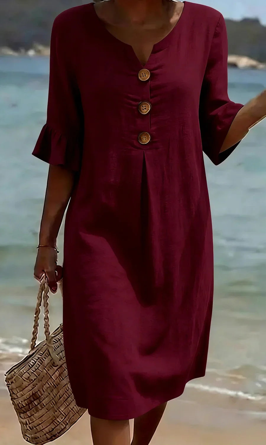 Mlaina - Elegante Midi Vestido Con Botones