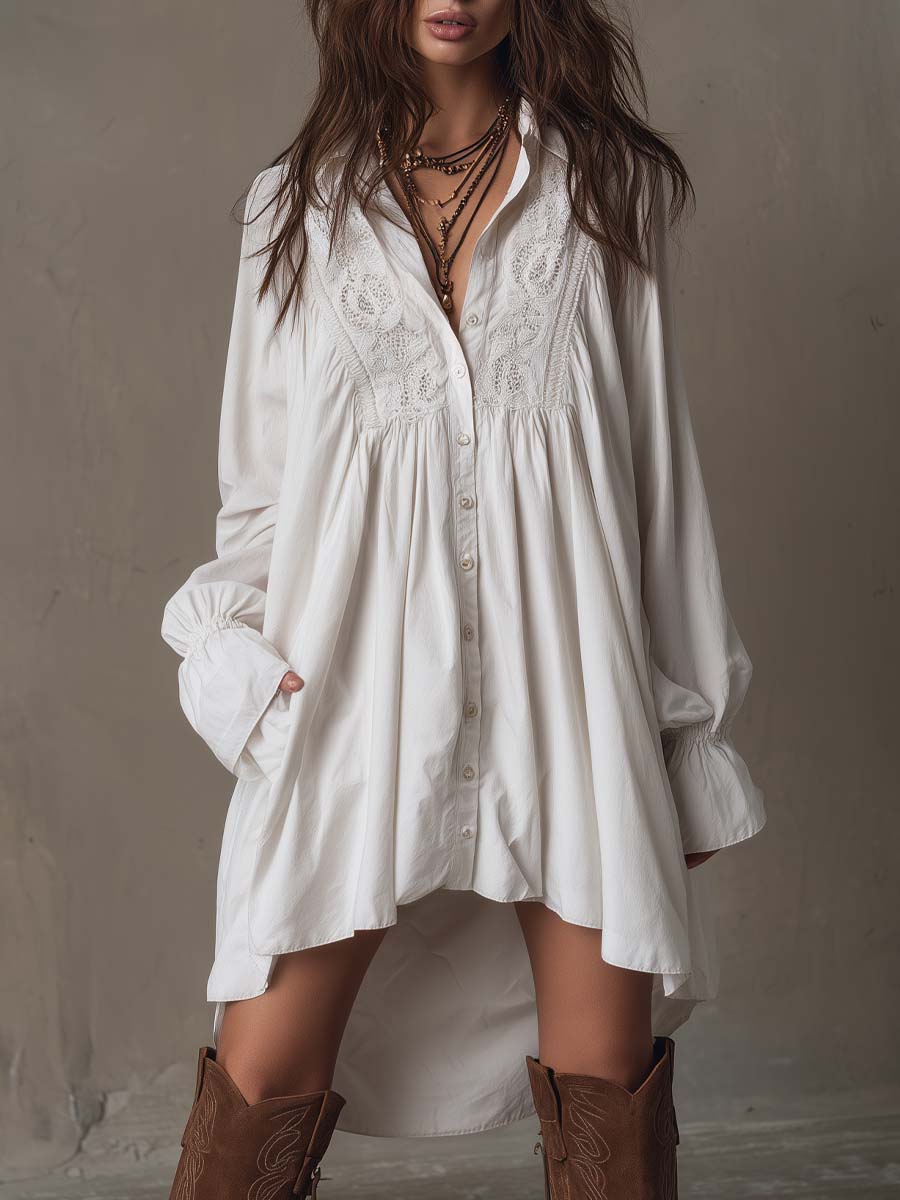 Amparo - Vestido Camisero de manga Larga con bajo Asimétrico