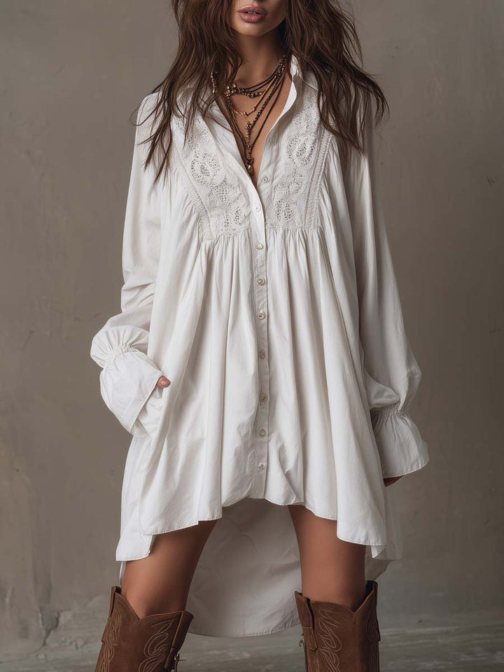 Amparo - Vestido Camisero de manga Larga con bajo Asimétrico