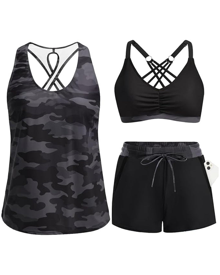 Meaghan - Conjunto De Tres Piezas Tankini Y Pareo