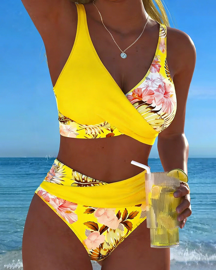 Hinari - Conjunto de Bikini de Cintura Alta Con Estampado Floral