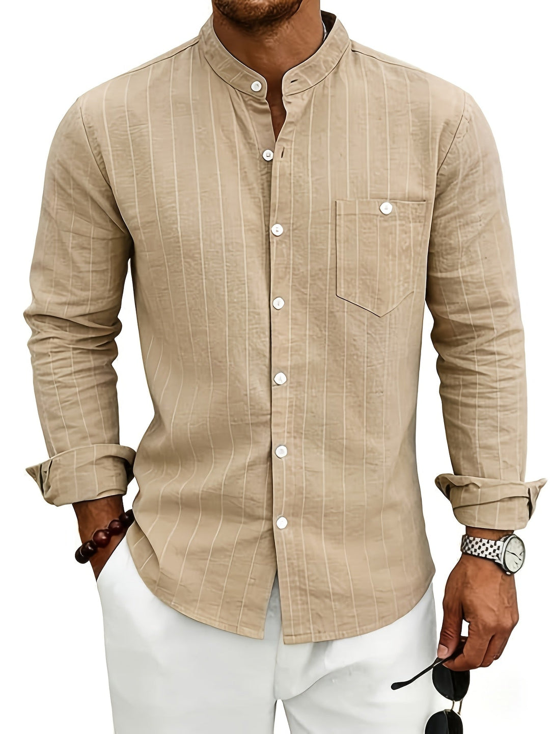 Leslie - Camisa Elegante De Lino a Rayas