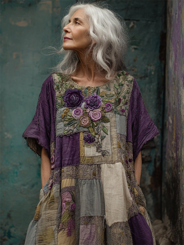 Ridika - Vestido Floral De Cuello Redondo y Tejido Transpirable