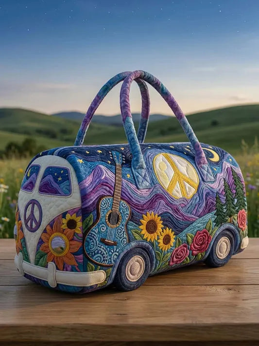 RetroBloom - Bolsa de Viaje Acolchada con Estampado Vintage de Autocaravana