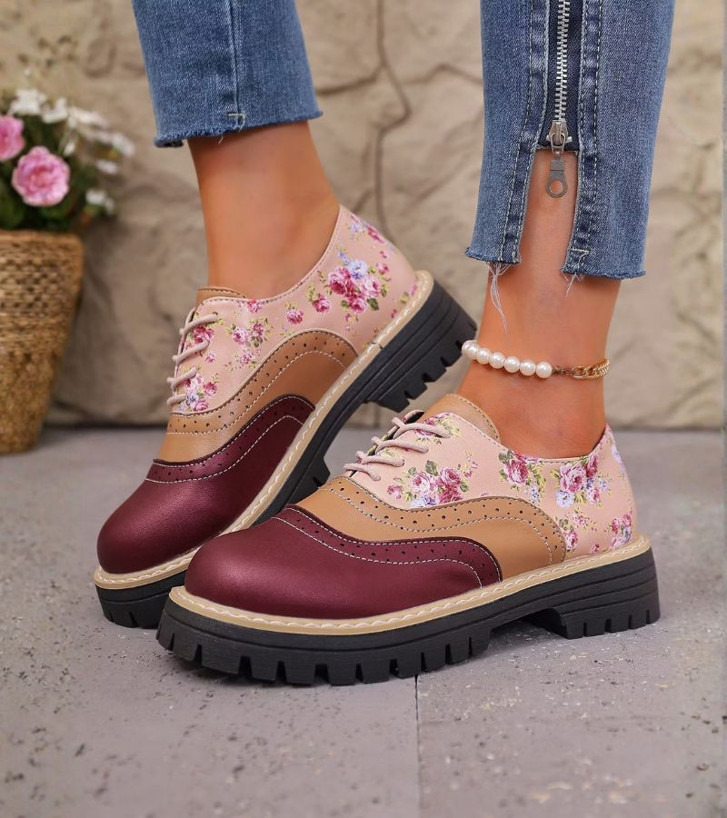 Kiela - Zapatos Oxford Con Estampado Floral Y Suela Gruesa Con Tacos
