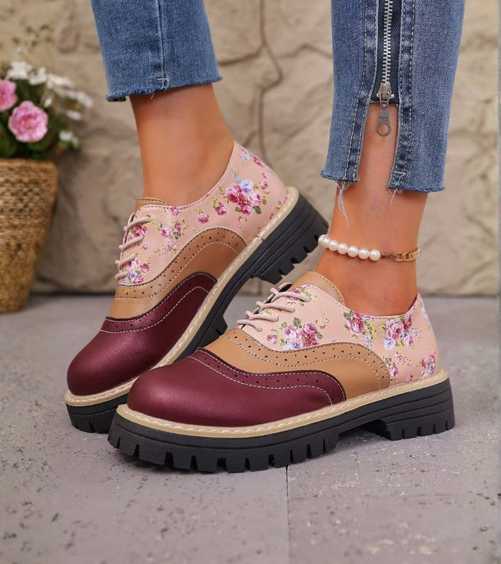 Kiela - Zapatos Oxford Con Estampado Floral Y Suela Gruesa Con Tacos