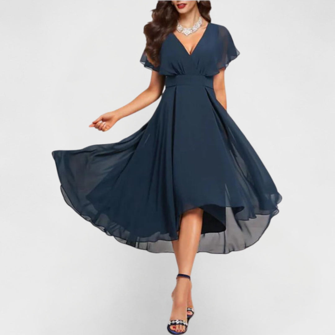 Catalina - Vestido Largo Con Cuello En V Fluido