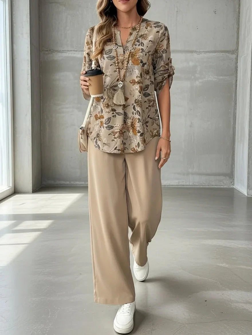 Kresimira - Elegante Conjunto De Dos Piezas Con Estampado Floral