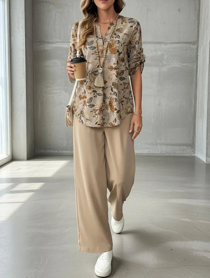 Kresimira - Elegante Conjunto De Dos Piezas Con Estampado Floral