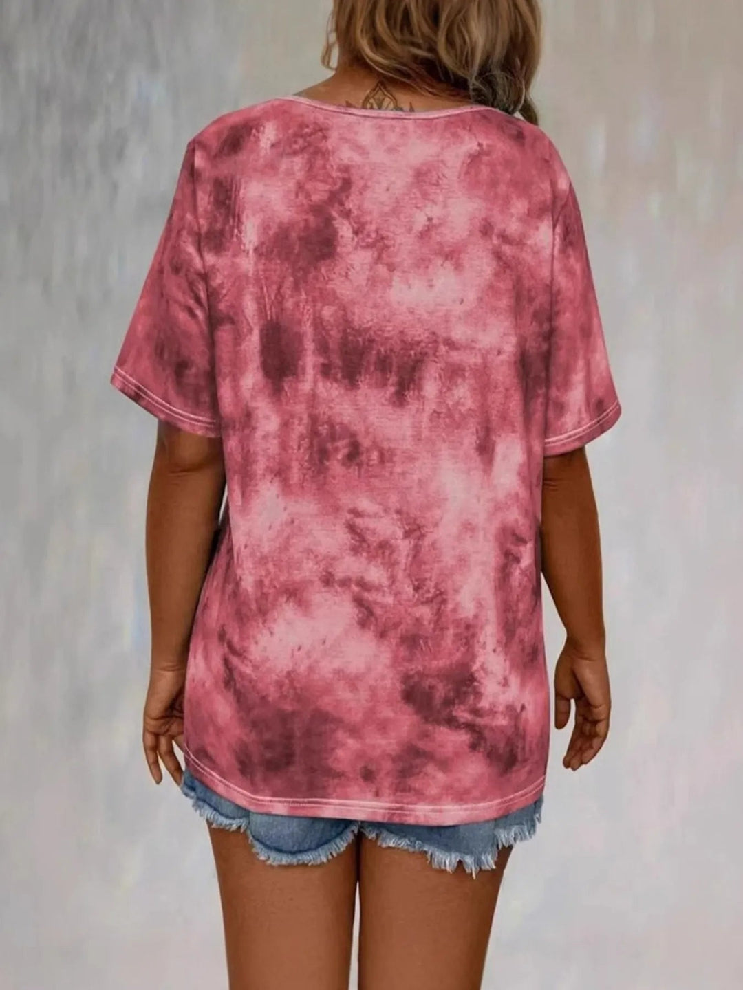Rihanna - Camiseta Con Cuello en V y Cordones En Estilo Teñido Anudado
