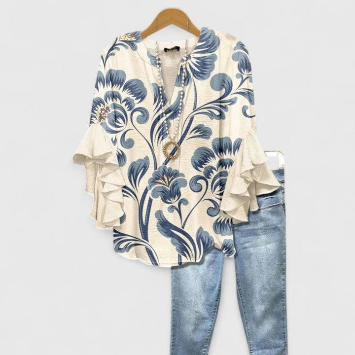 Juria - Blusa Con Estampado Floral y Mangas Con Volantes