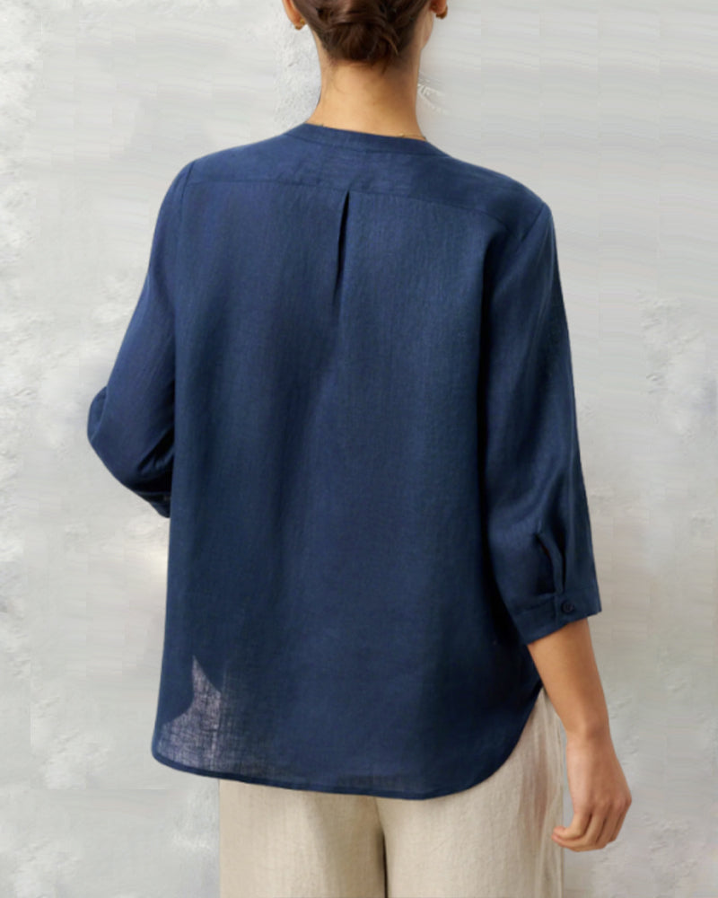 Itsasne - Camisa De Algodón Con Botones y Mangas Tres Cuartos