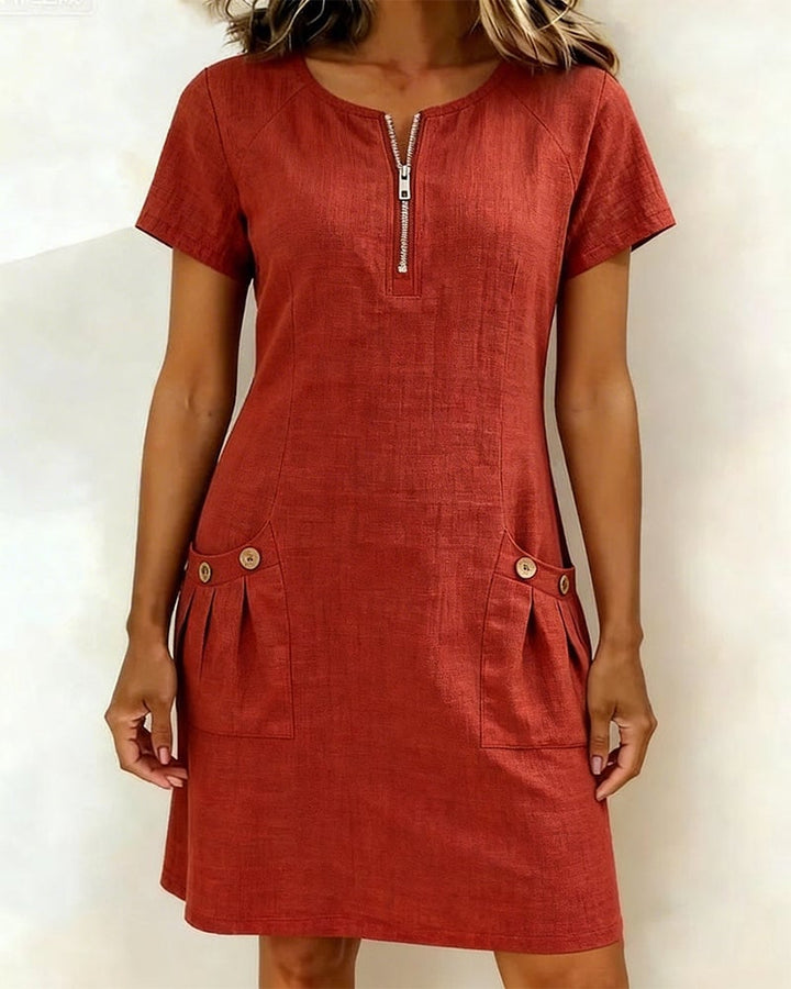 Krystan - Vestido Versátil de Manga Corta Con Cremallera Frontal