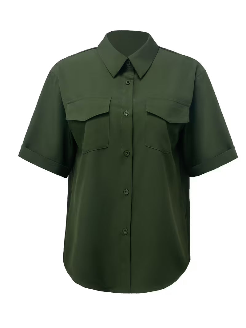 Ornilla - Camisa Holgada De Manga Corta Con Solapa Y Bolsillo
