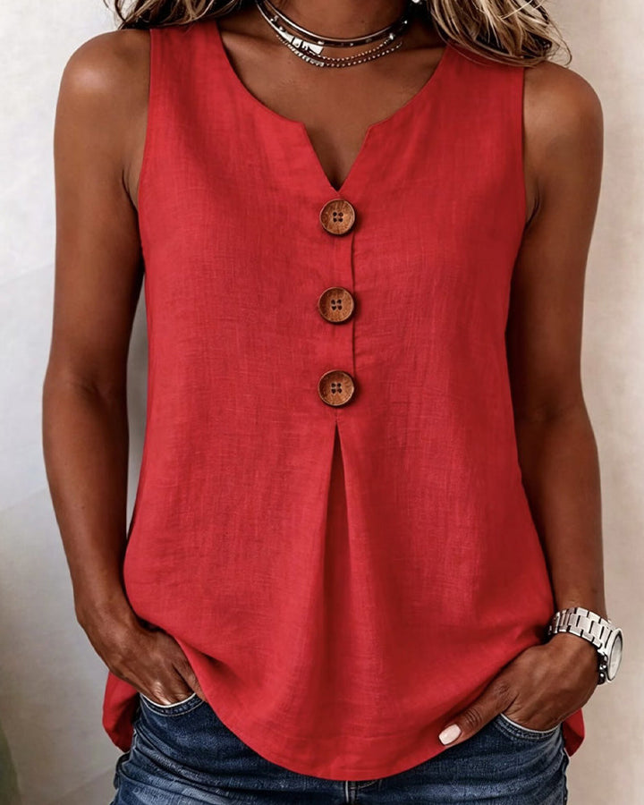 Solene - Camiseta Sin Mangas Informal Con Botón