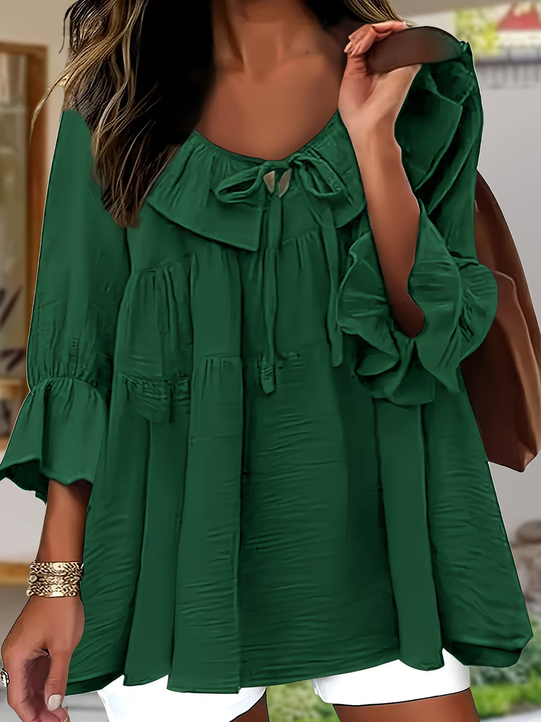 Garbine - Blusa Elegante Con Cuello De Volantes