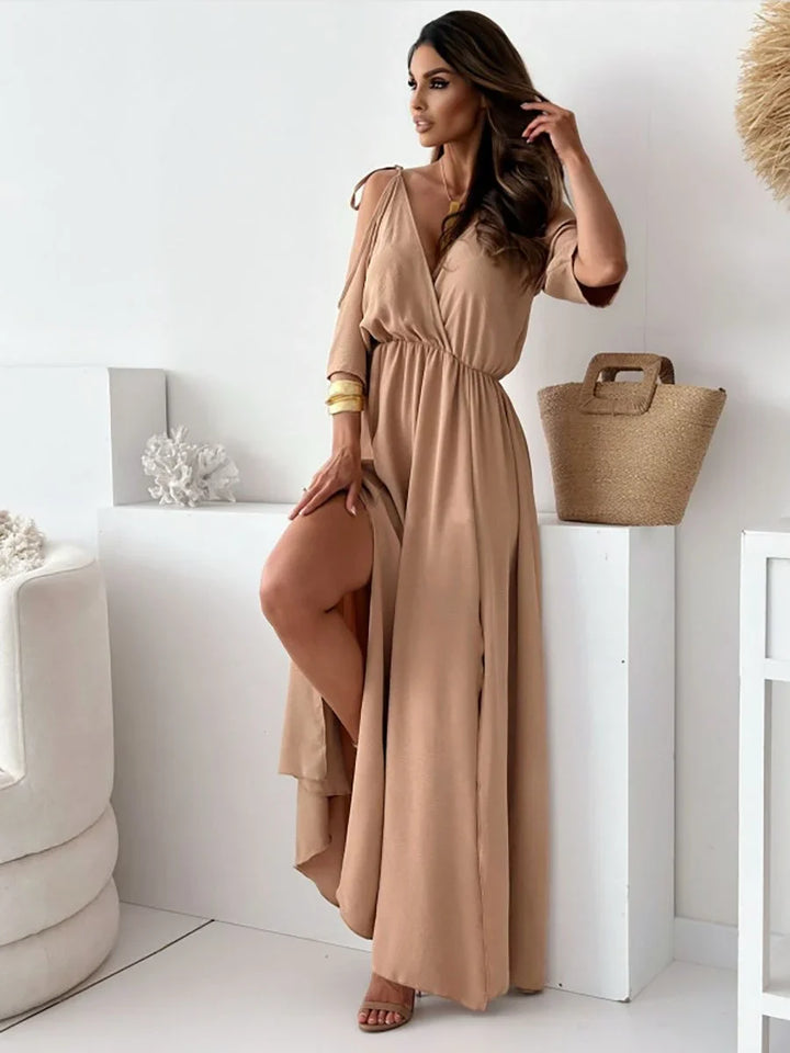 Lene - Vestido Con Hombros Al Aire y Abertura