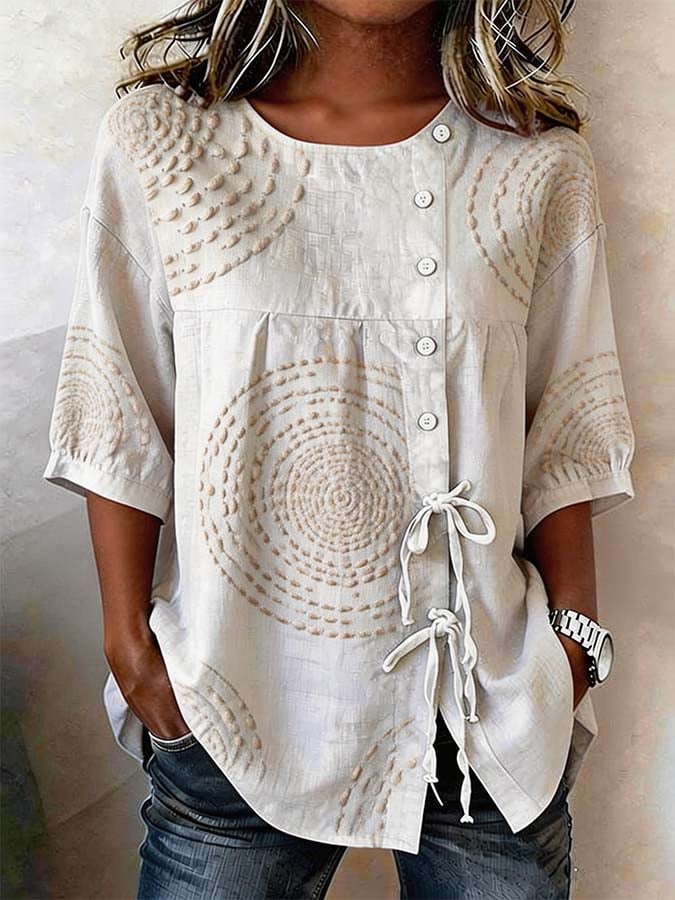 Hydda - Blusa Bordada Con Botones En La Parte Delantera