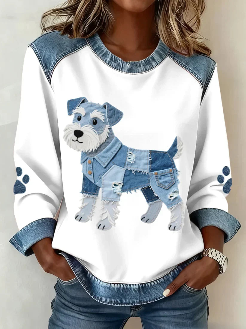 Lilah - Sudadera Con Estampado De Perro Salchicha y Patchwork
