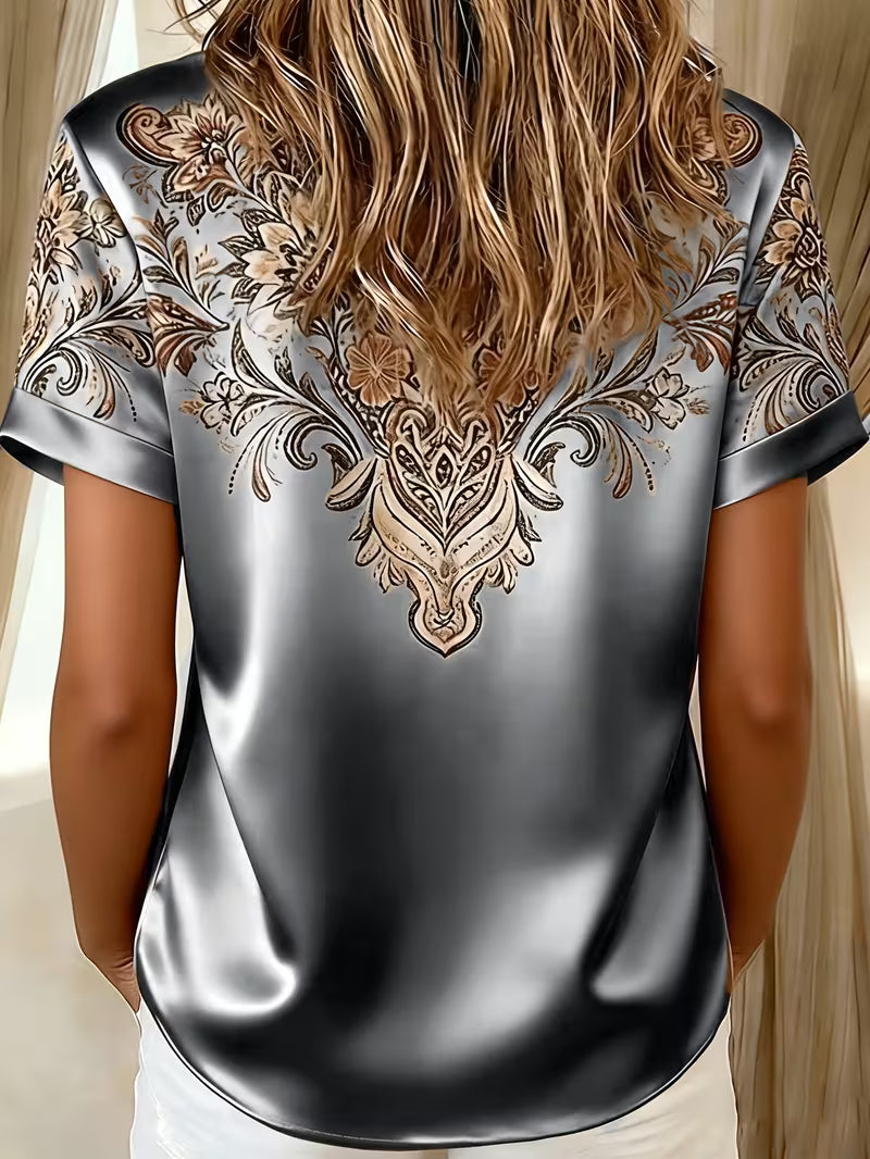 Zirmela - Blusa De Satén Con Estampado Floral y Botones