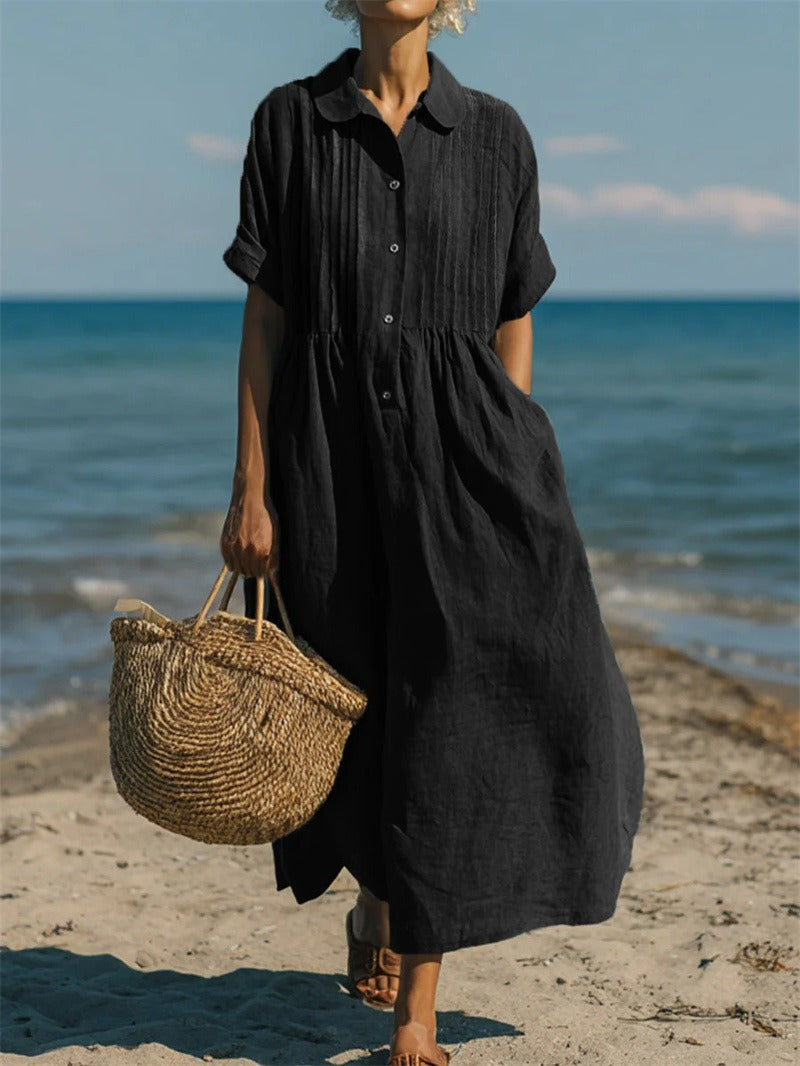 Janny - Elegante Vestido Camisero de Algodón Con Corte Fluido