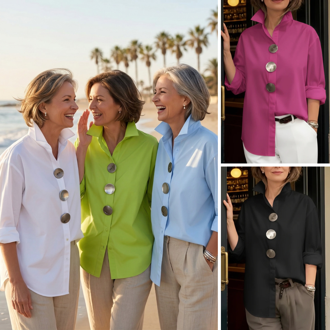 Lyyn - Blusa de Cuello Alto con Botones llamativos