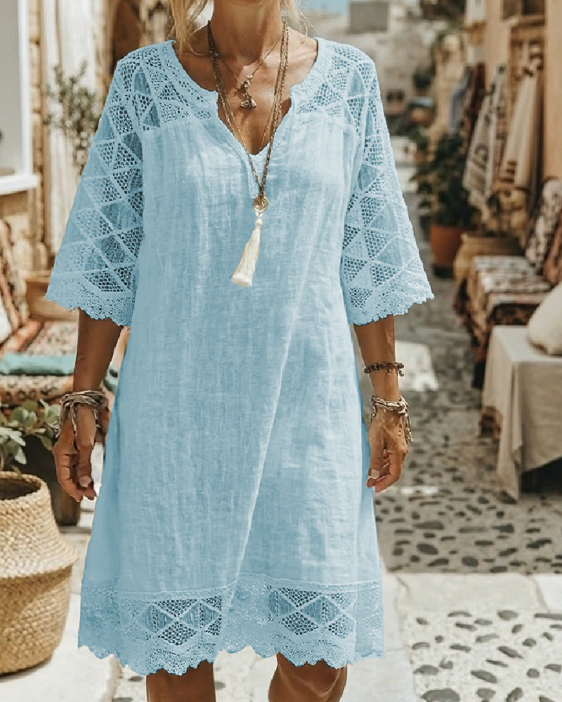 Kilina - Vestido De Encaje Con Cuello En V y Diseño De Retazos