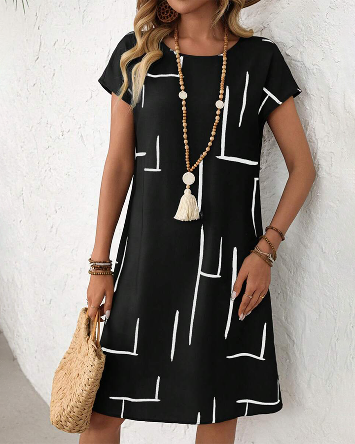 Ainee - Vestido De Verano Estampado Con Cuello Redondo