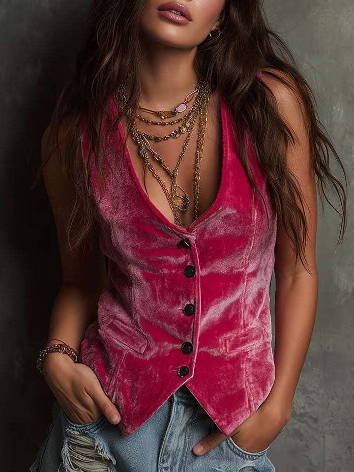 Silje - Chaleco Sin Mangas De Estilo Vintage Con Cuello en V